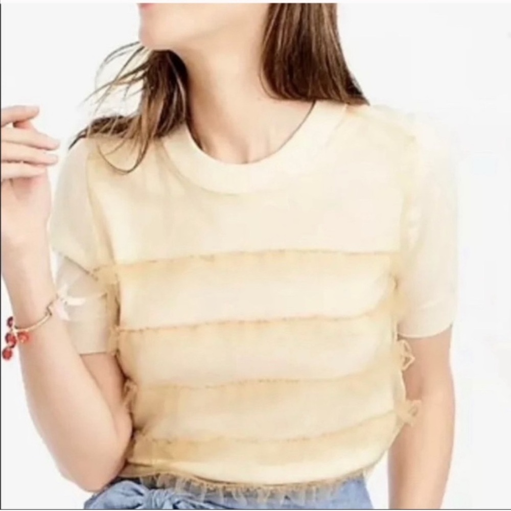 J. Crew Cream Ruffled Crew Neck Tee - Picture 2 of 5
